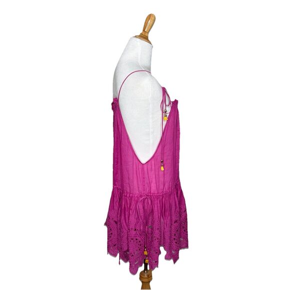 ZIMMERMANN Teddy Scallop Tie Top Pink Fuchsia Blouse Size 2 - Picture 7 of 10